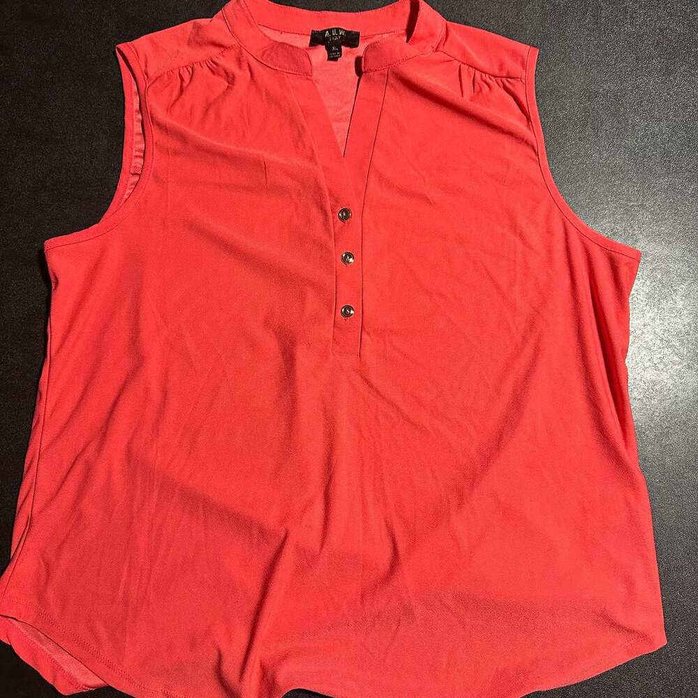 A.U.W. LANY Women's Red Sleeveless Notch Neck Blouse